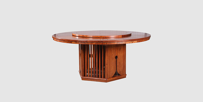 伊州中式餐厅装修天地圆台餐桌红木家具效果图